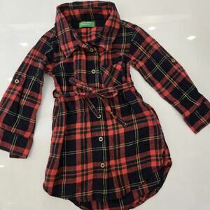 UNITED COLORS OF BENETTON Girls Sz 2yrs Shirt Dress Print Kids Modern‎ Red